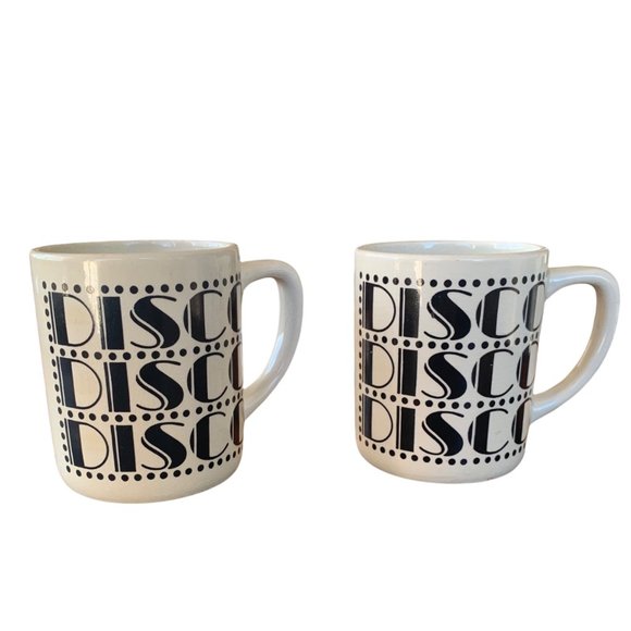Vintage Disco Text Handled Coffee Mugs Set Of Two